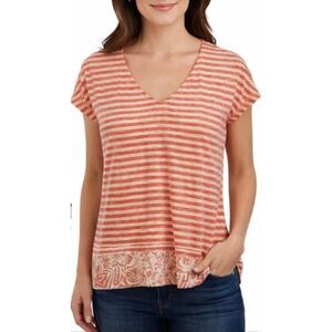 Tommy Bahama 100% linen striped vneck tshirt M